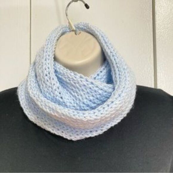 Infinity Scarf Tubular Funnel  Handmade Knitted Pale Light Sky Blue 36 in x 4 in - Picture 3 of 6